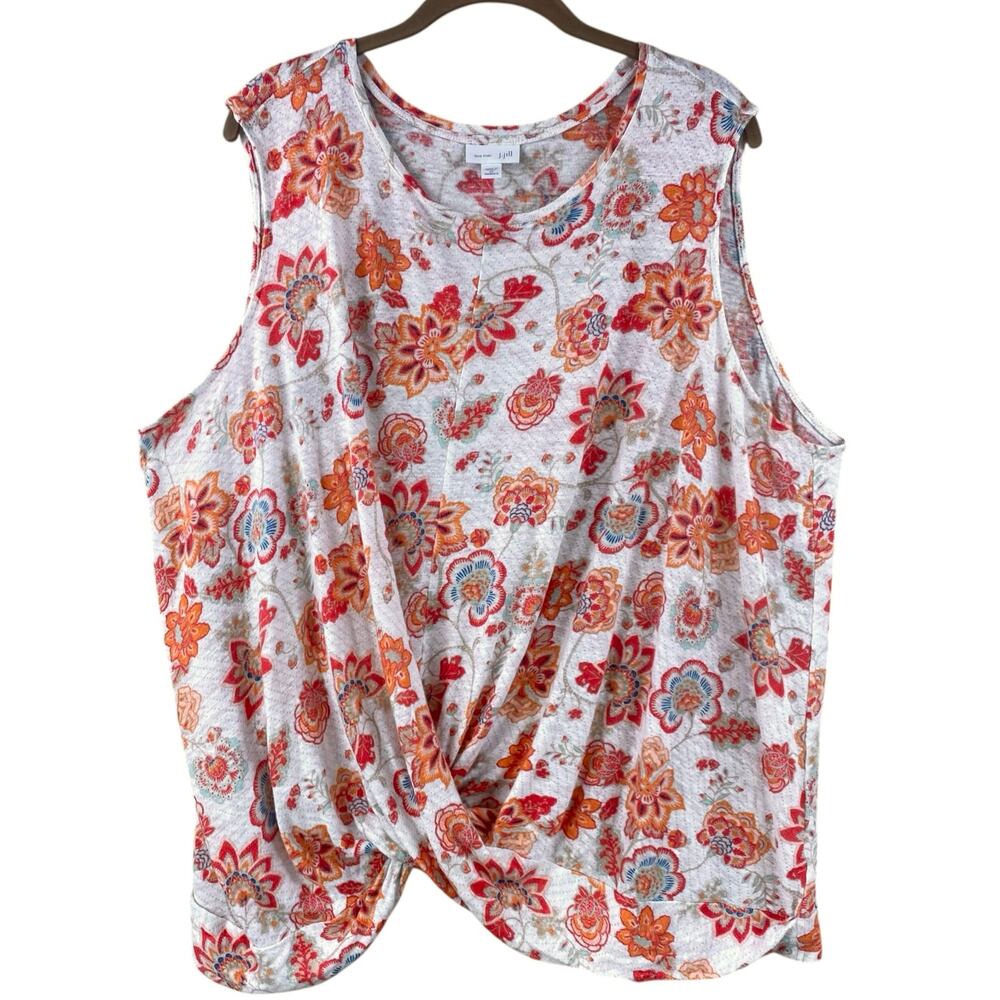 J. Jill 100% Linen Floral Tank Top Size 2X Summer Beach